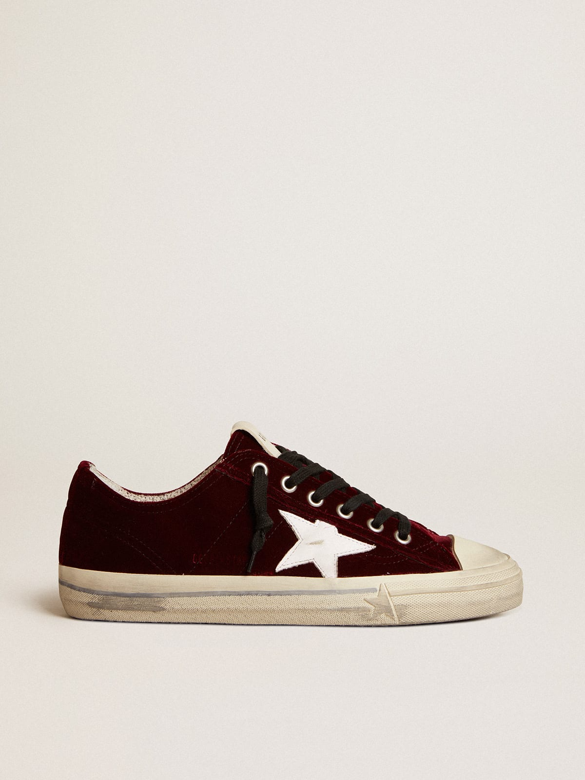 V-Star LTD pour homme en velours bordeaux avec étoile en cuir blanc