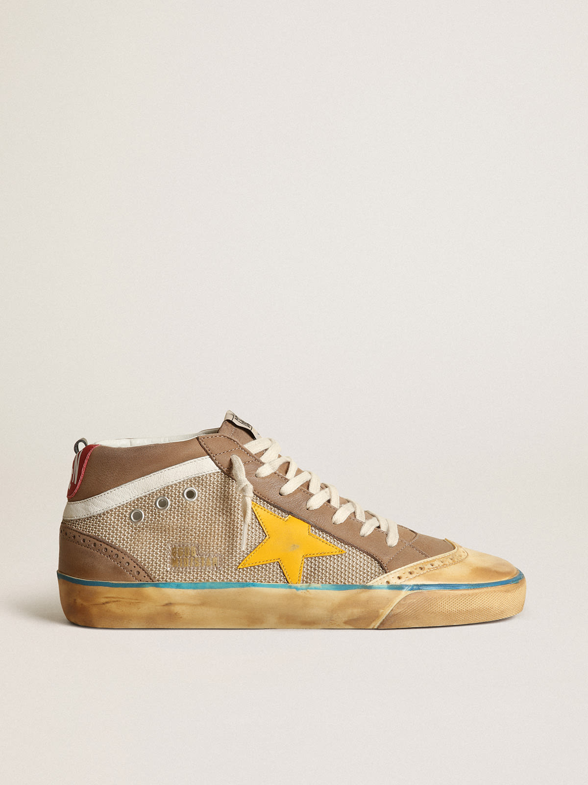 Mid Star homme en résille beige et nubuck tourterelle et étoile jaune