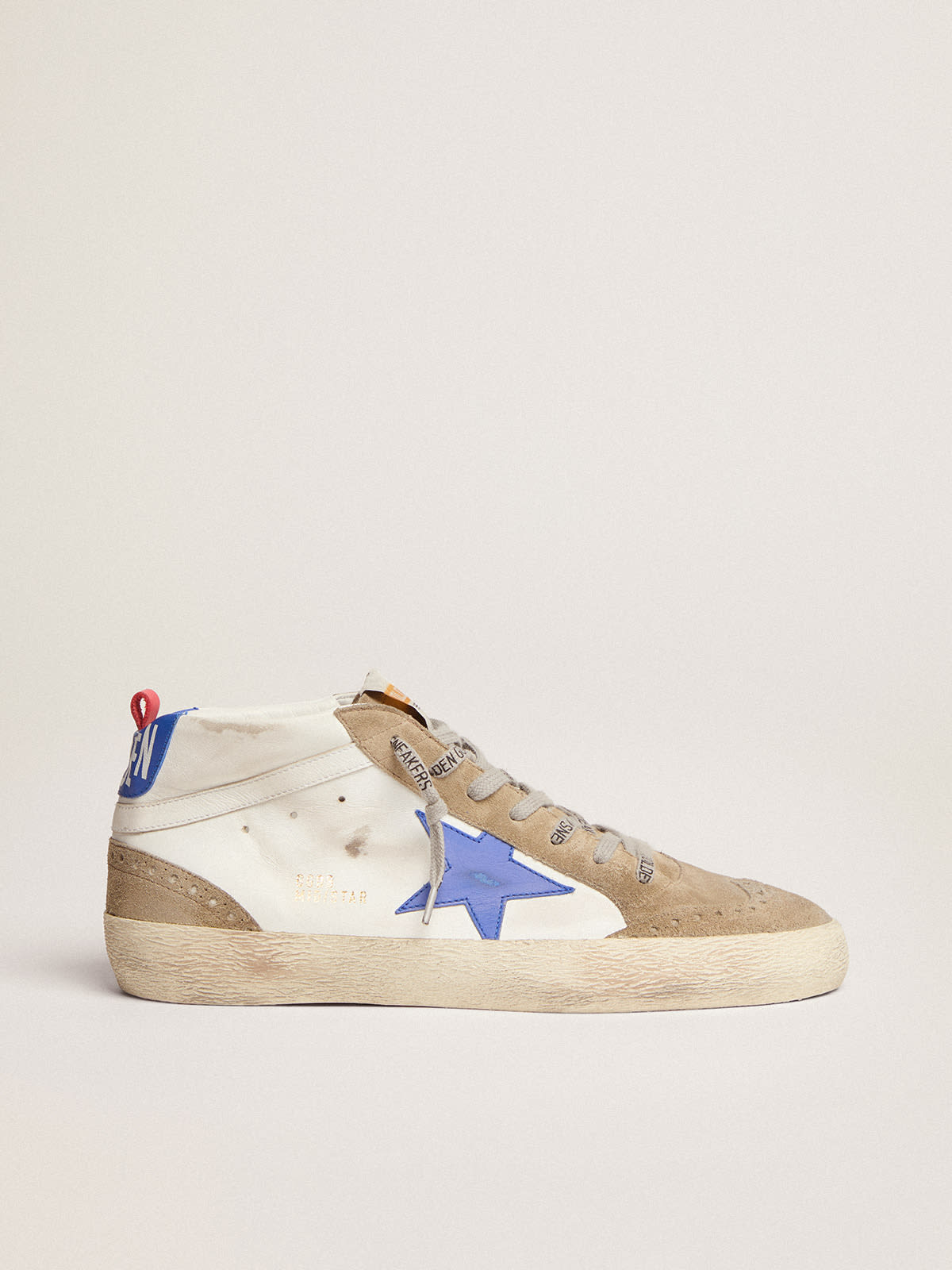 Mid Star homme en cuir blanc avec étoile bleue et empiècements tourterelle