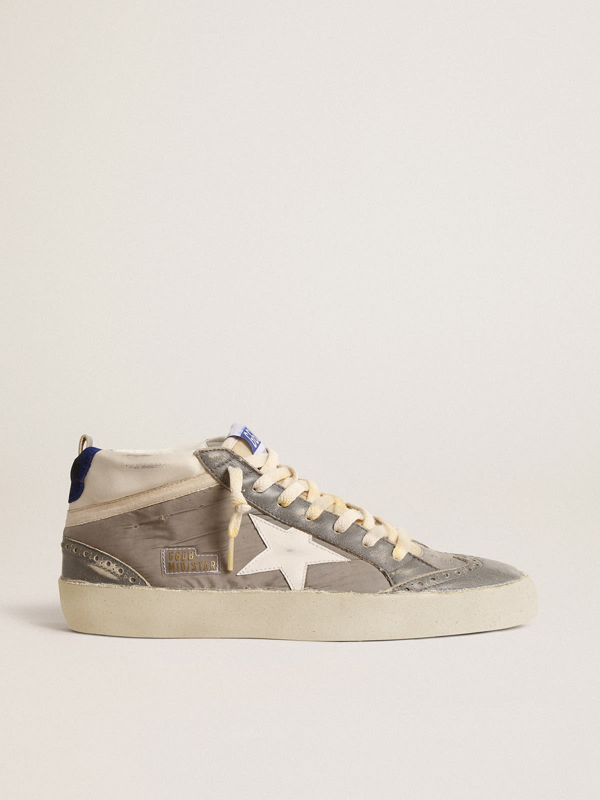 Mid Star en nylon gris et nappa avec étoile en cuir blanc