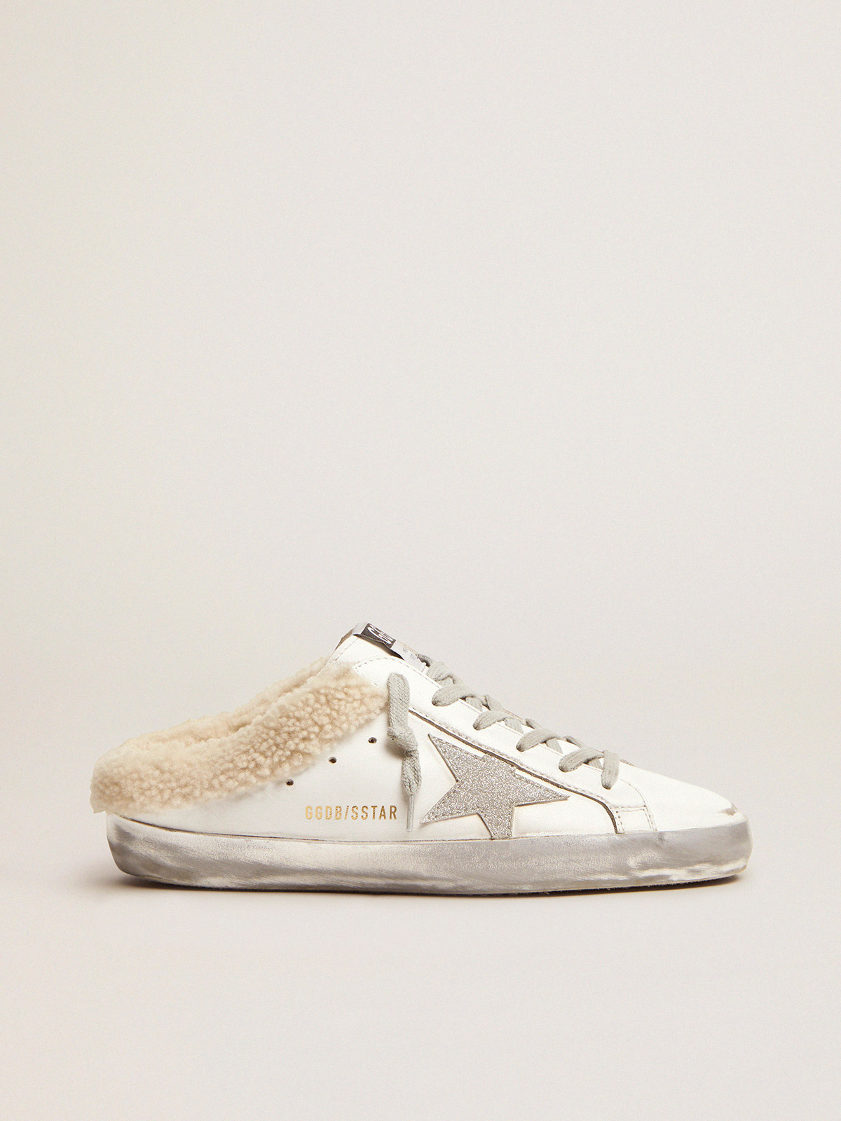 Super-Star Sabot en cuir blanc avec doublure en shearling