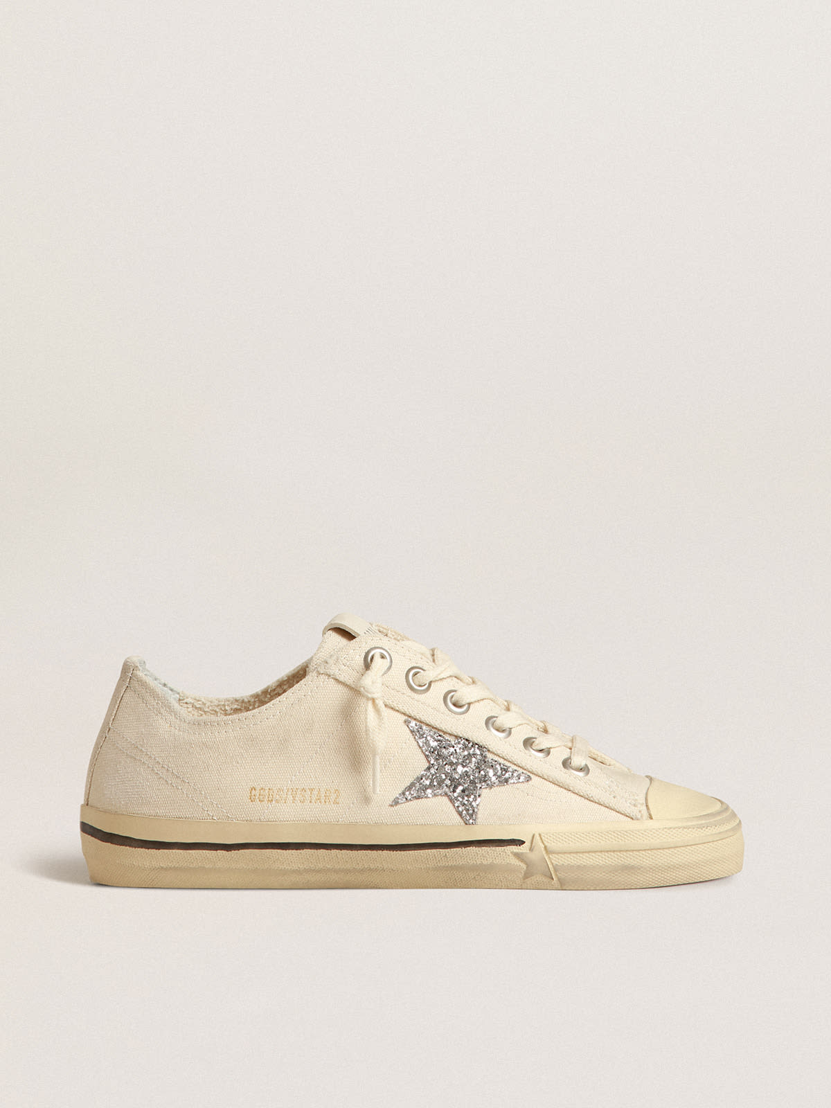 V-Star en toile beige avec étoile à paillettes argentées