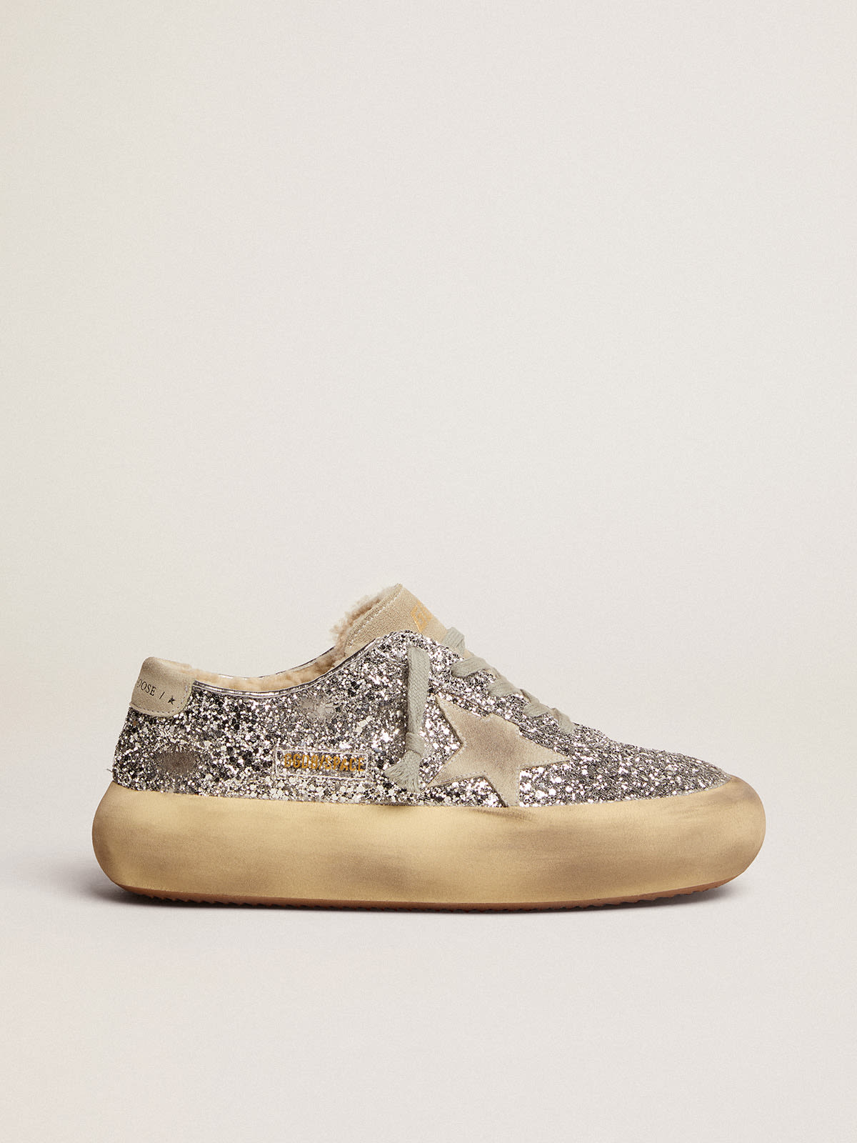 Chaussures Space-Star à paillettes argentées avec doublure en shearling