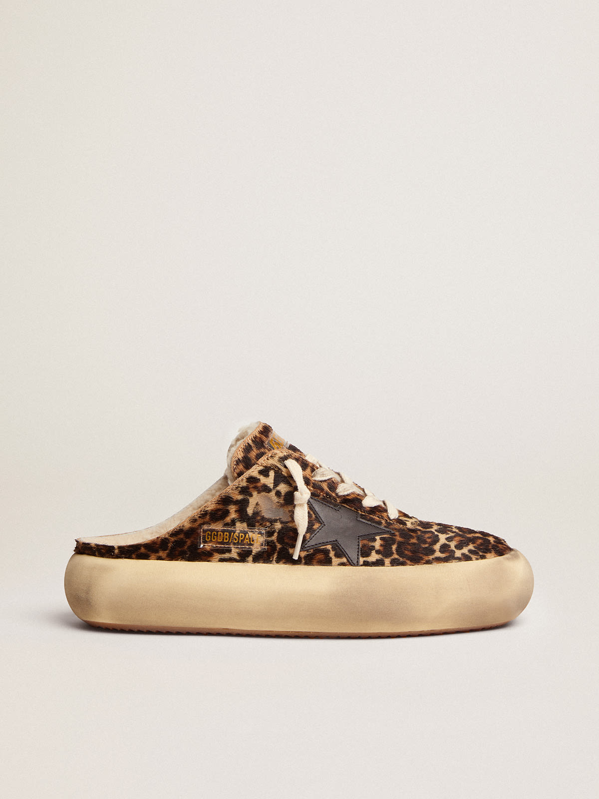 Mules Space-Star femme en cuir façon poulain animalier et shearling