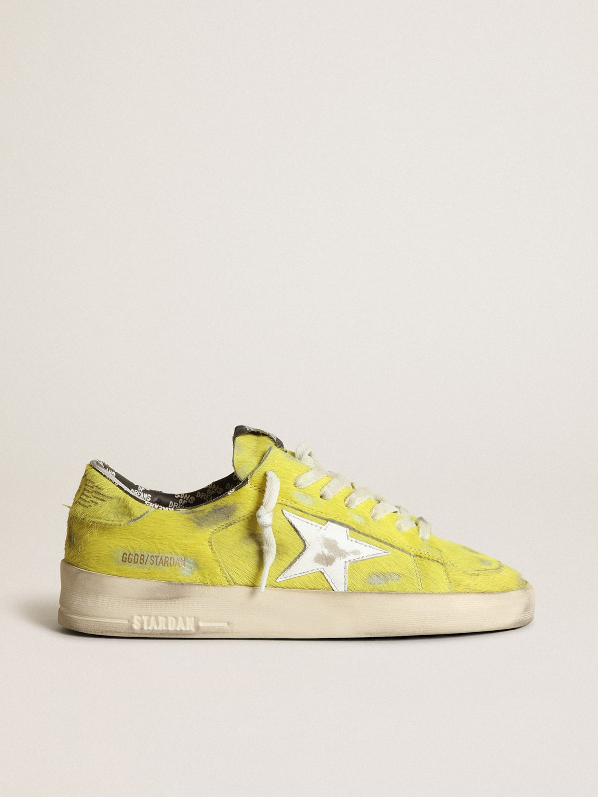 Stardan femme en cuir façon poulain jaune fluo avec étoile blanche