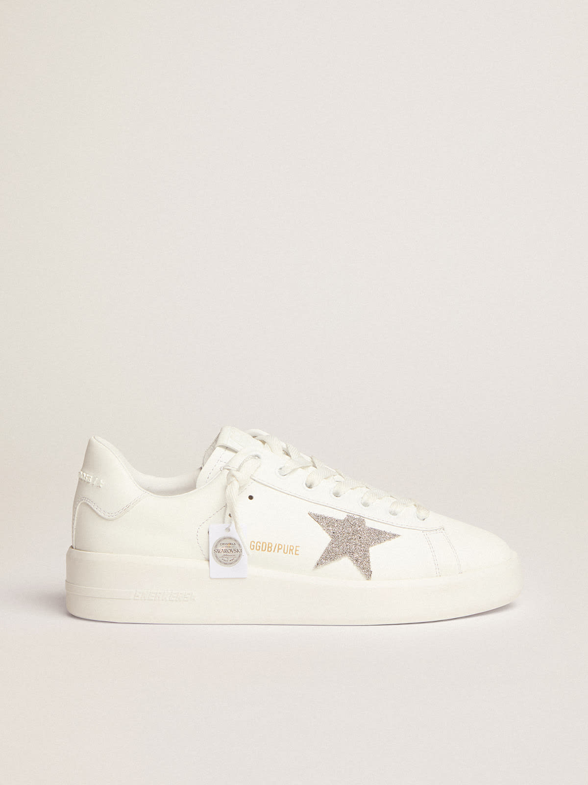 Purestar femme en cuir blanc avec étoile en cristaux argentés