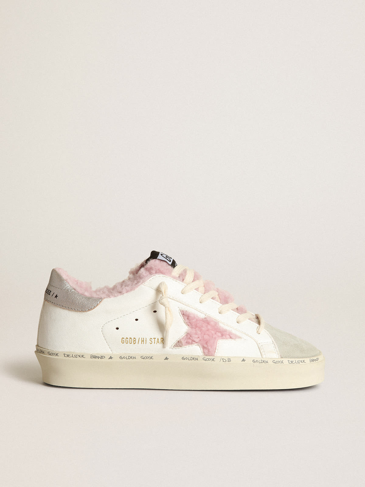 Hi Star en nappa blanc avec étoile et doublure en shearling rose