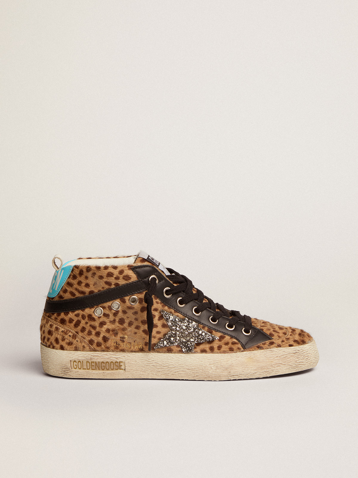 Mid Star femme en cuir façon poulain animalier avec étoile argentée