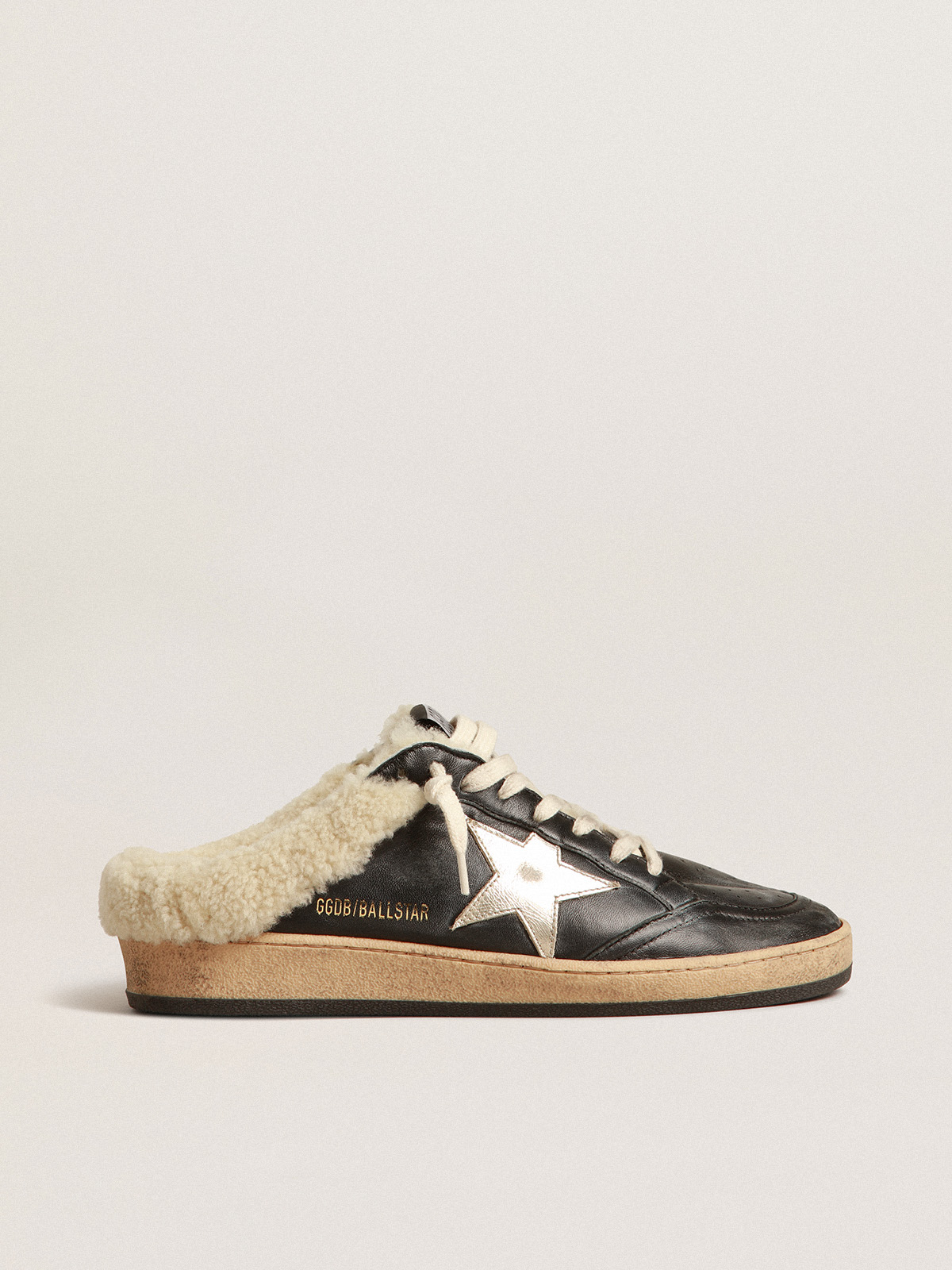 Mules Ball Star en nappa avec étoile platine et doublure en shearling