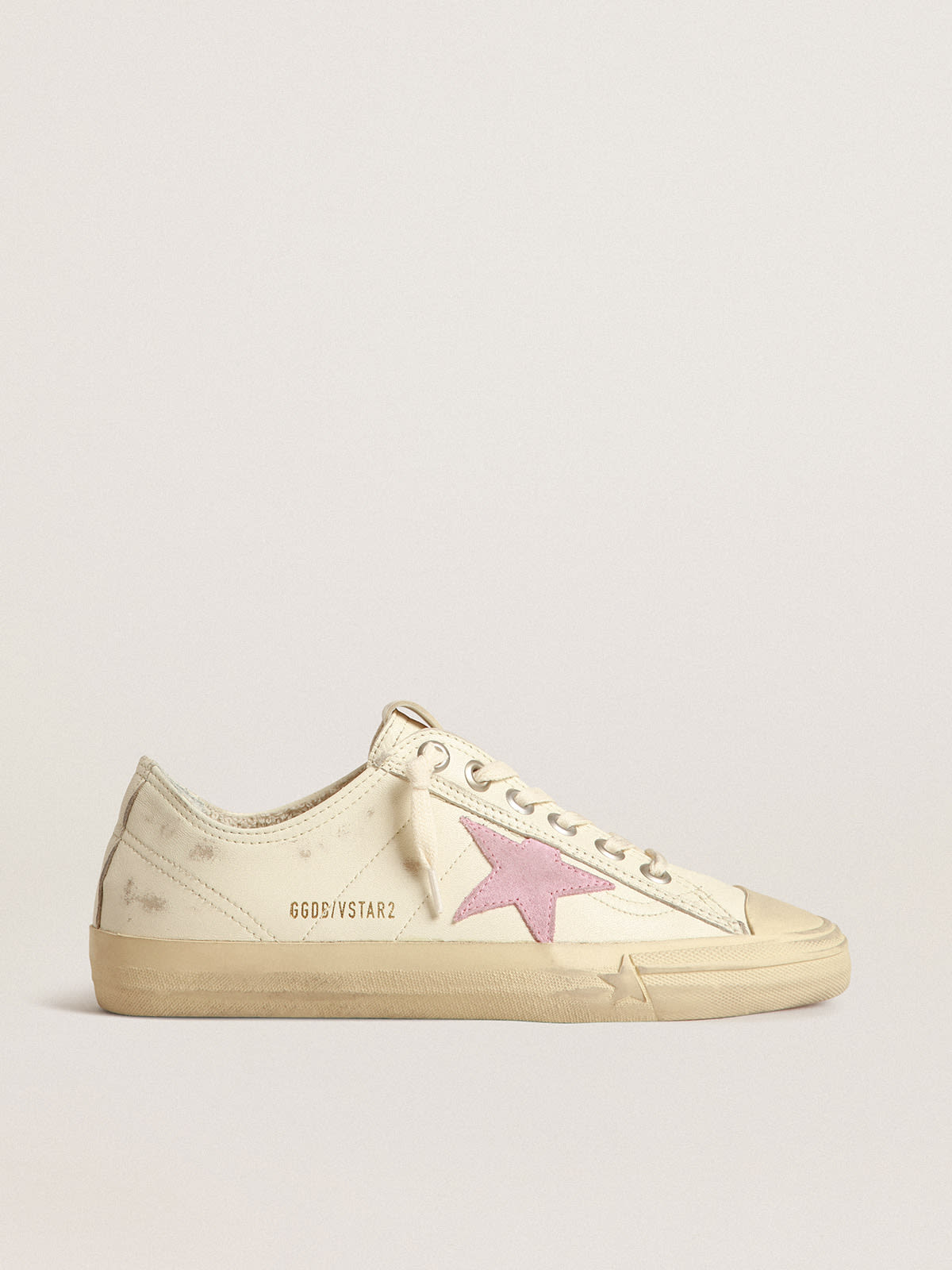 V-Star en nappa beige avec étoile en daim vieux rose