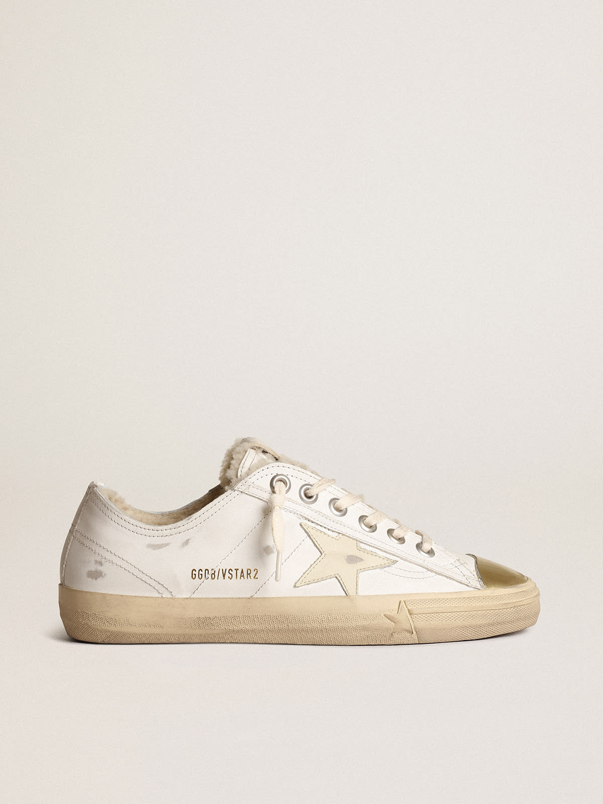 Sneakers V-Star avec étoile en cuir et doublure en shearling beige